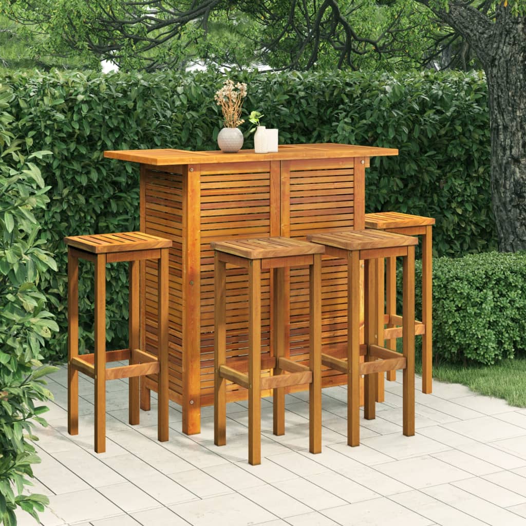 5 Pcs conjunto de bar para jardim madeira de acácia maciça
