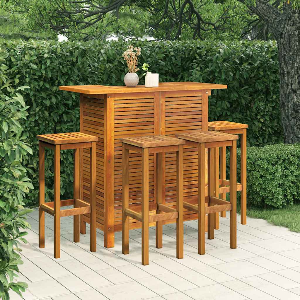 5 Pcs conjunto de bar para jardim madeira de acácia maciça