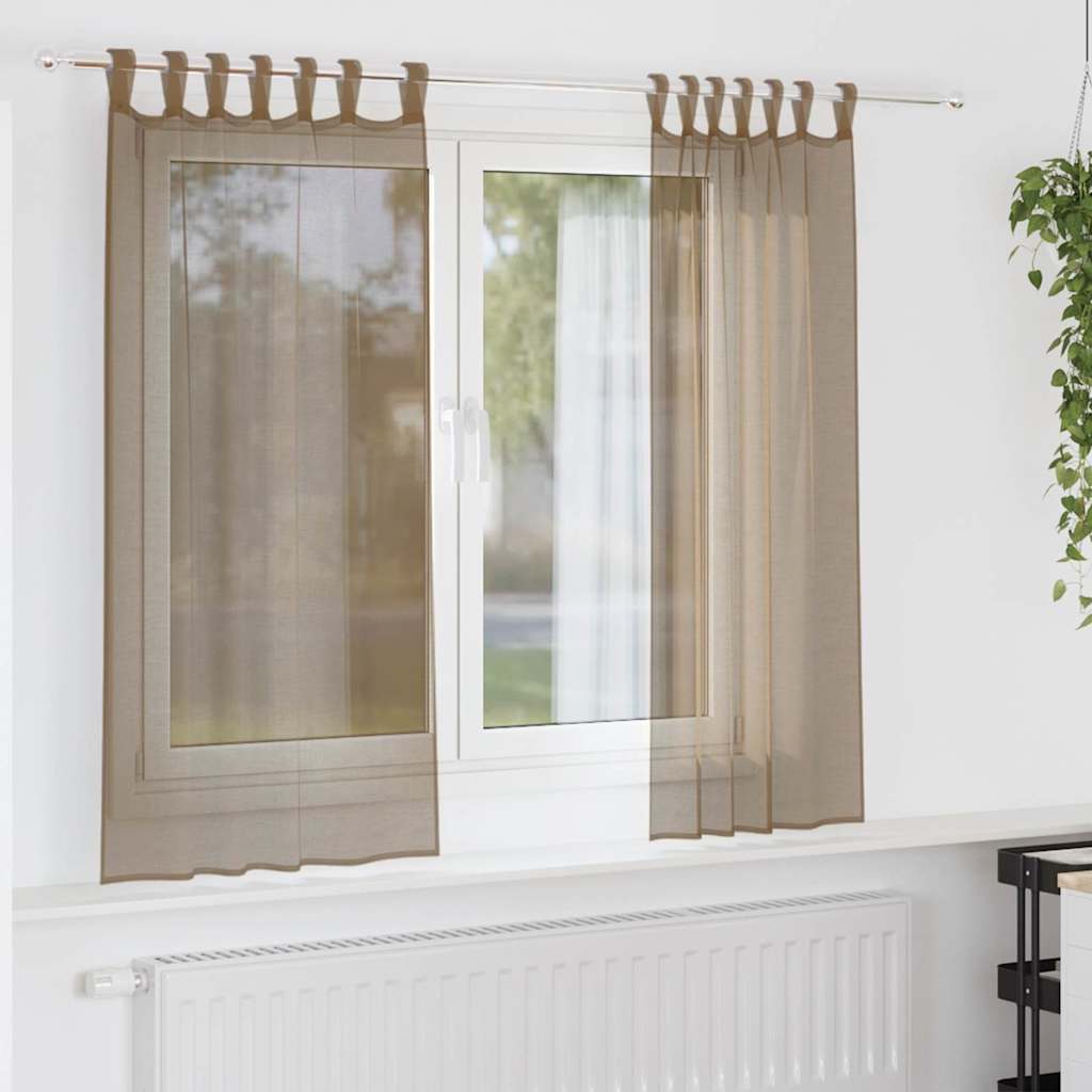 Cortinas de voile com laços 2 pcs castanho-claro 140x175 cm