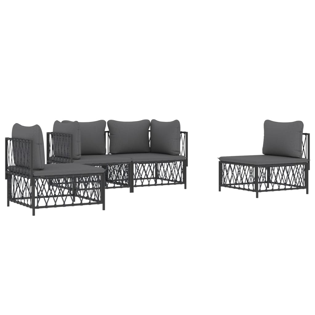 4 Pcs conjunto lounge de jardim com almofadões aço antracite