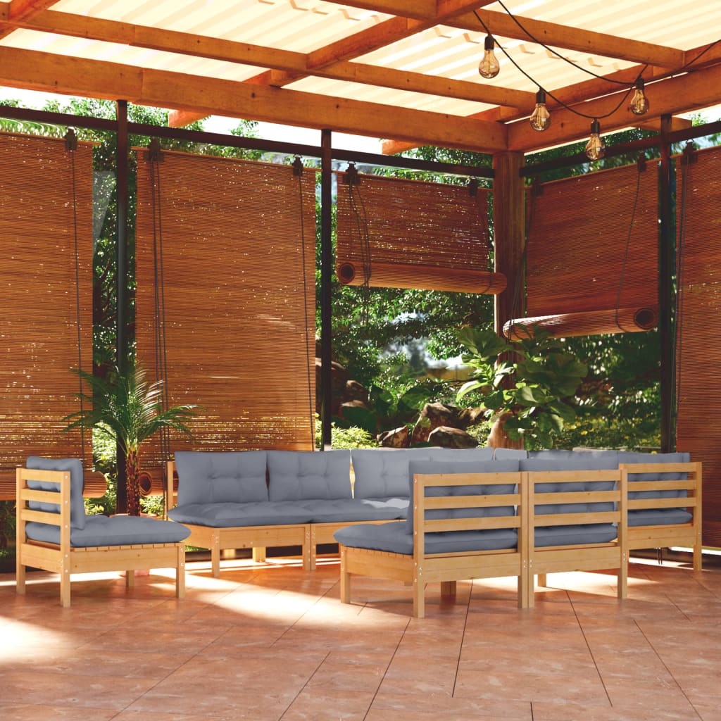 10Pcs conjunto lounge de jardim + almofadões cinza pinho maciço