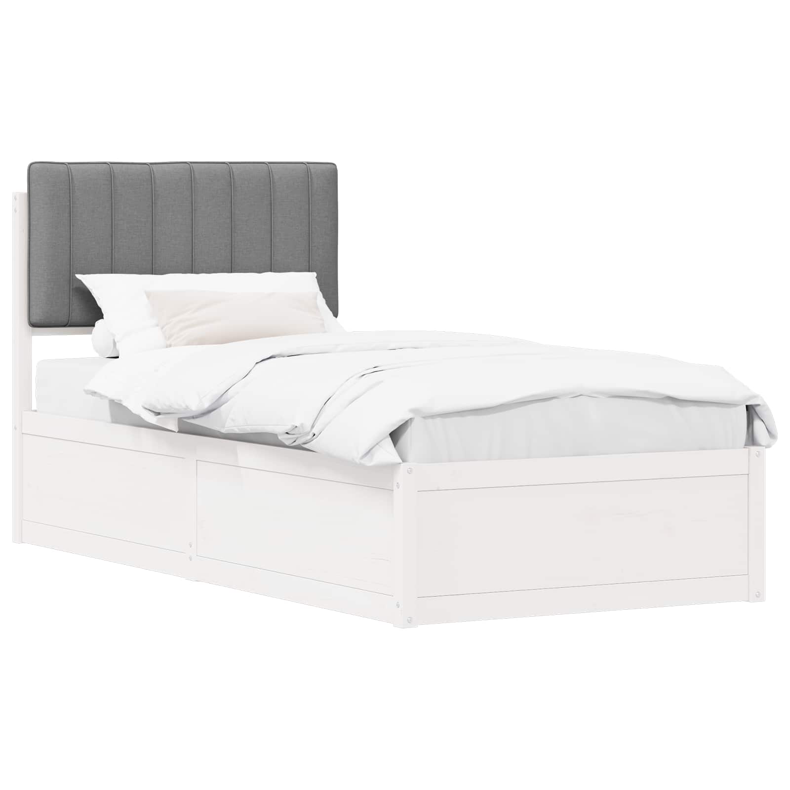 Estrutura de cama com cabeceira estofada cinzento-claro