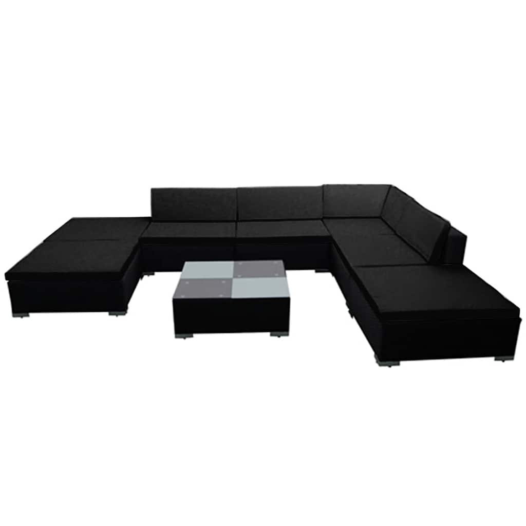 8 Pcs conjunto lounge de jardim c/ almofadões vime PE preto