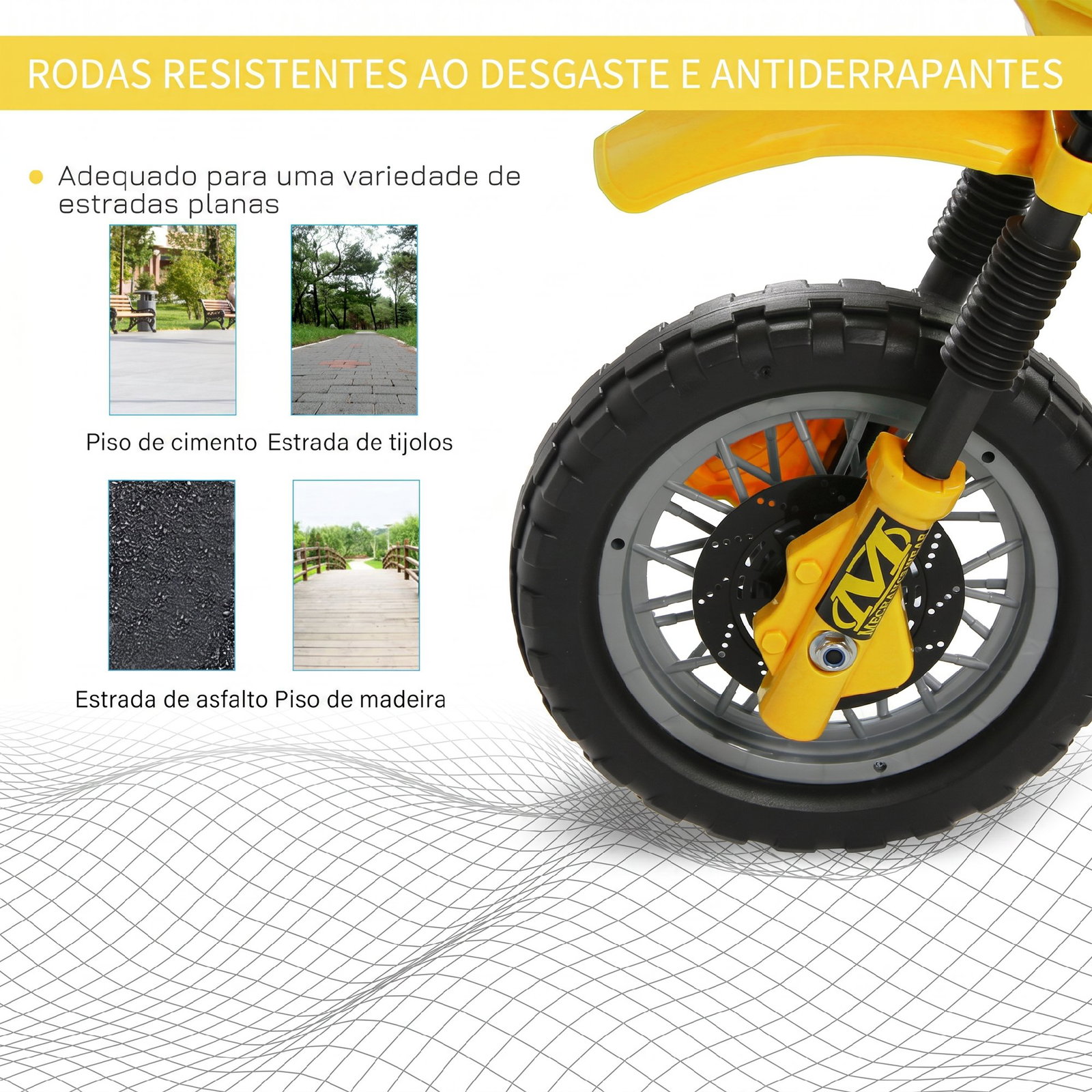 Mota elétrica para crianças 6v com luzes e música para idades 3-6 anos amarelo
