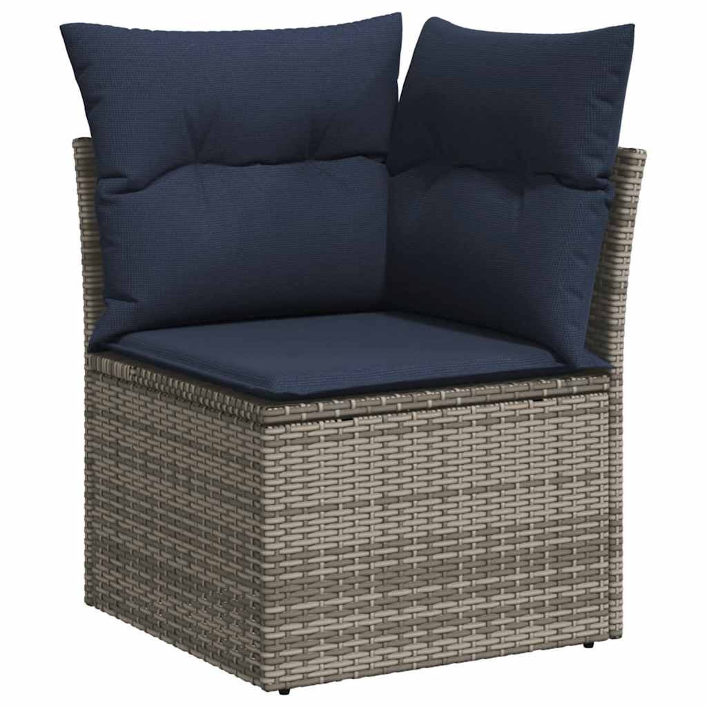 9 Pcs conjunto sofás p/ jardim com almofadões vime PE cinzento