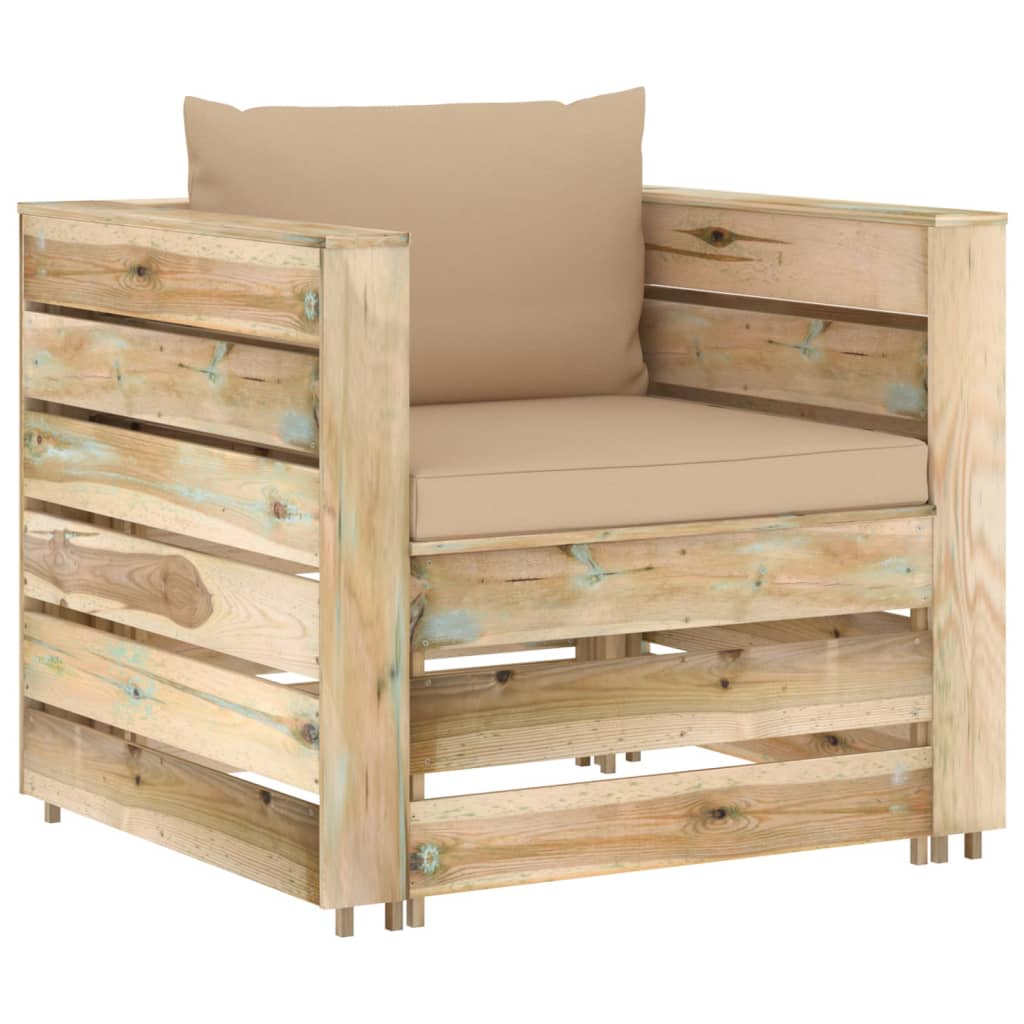 2 Pcs conj. lounge jardim c/ almofadões madeira impreg. verde