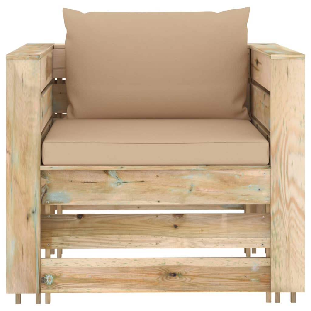 2 Pcs conj. lounge jardim c/ almofadões madeira impreg. verde