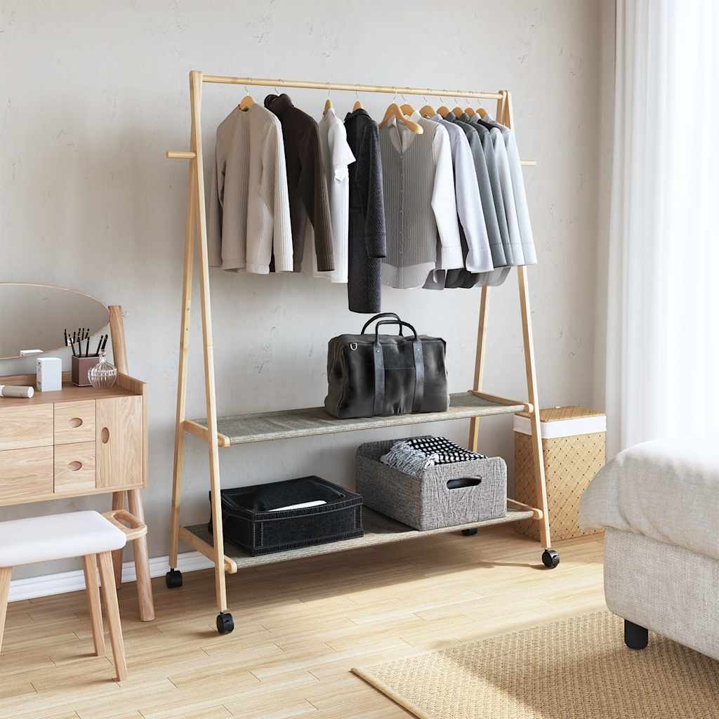 Cabide com prateleiras e rodas 132x45,5x155,5 cm bambu