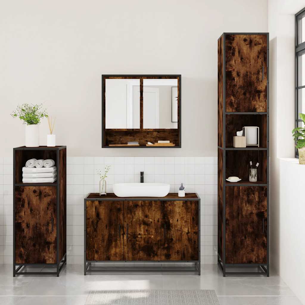 3 Pcs conjunto de móveis wc madeira processada carvalho fumado