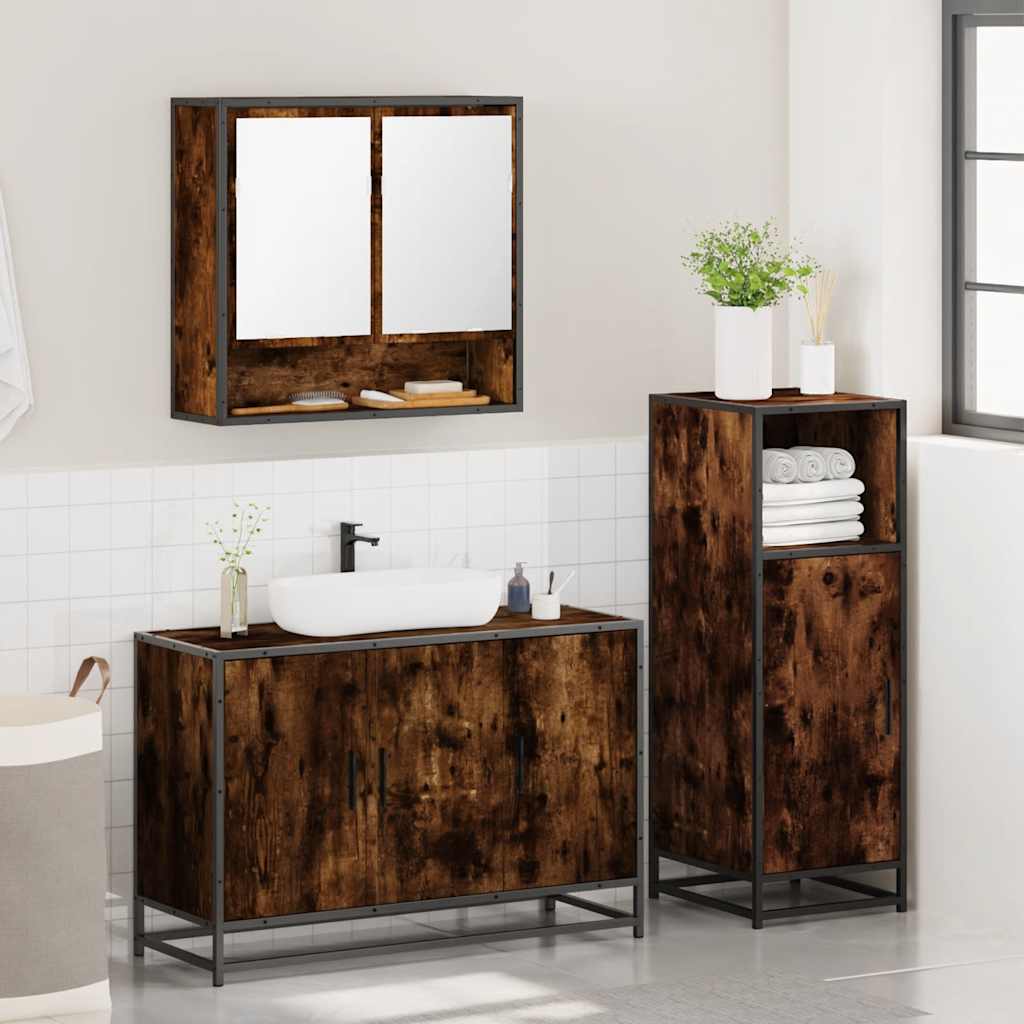 3 Pcs conjunto de móveis wc madeira processada carvalho fumado