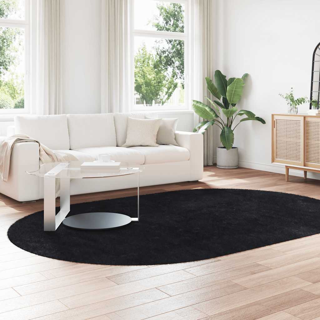 Tapete shaggy de pelo alto navarra 300x200 cm poliéster preto