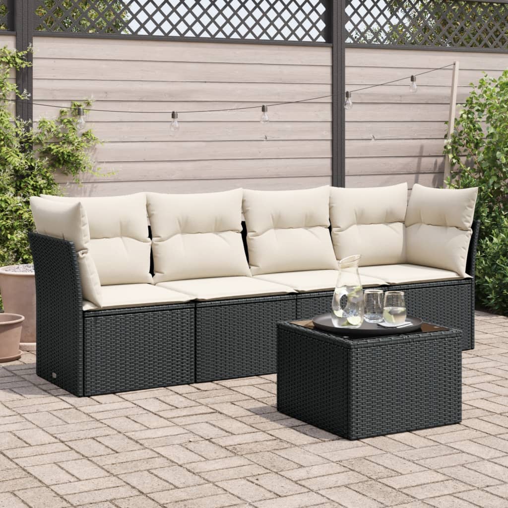 5 Pcs conjunto sofás de jardim com almofadões vime PE preto