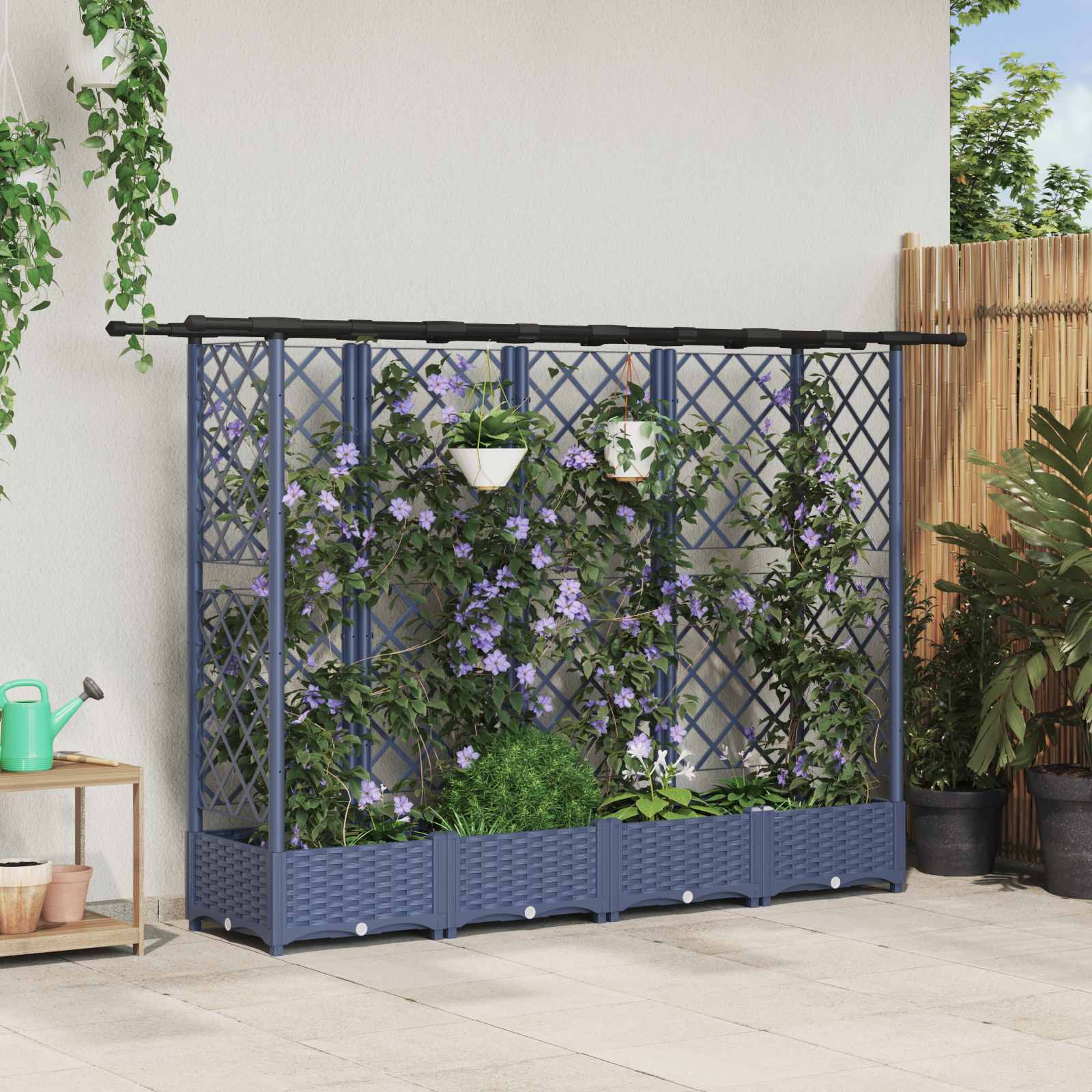 Cama elevada com treliça e telhado cinzento 202,5 x 40 x 121 cm