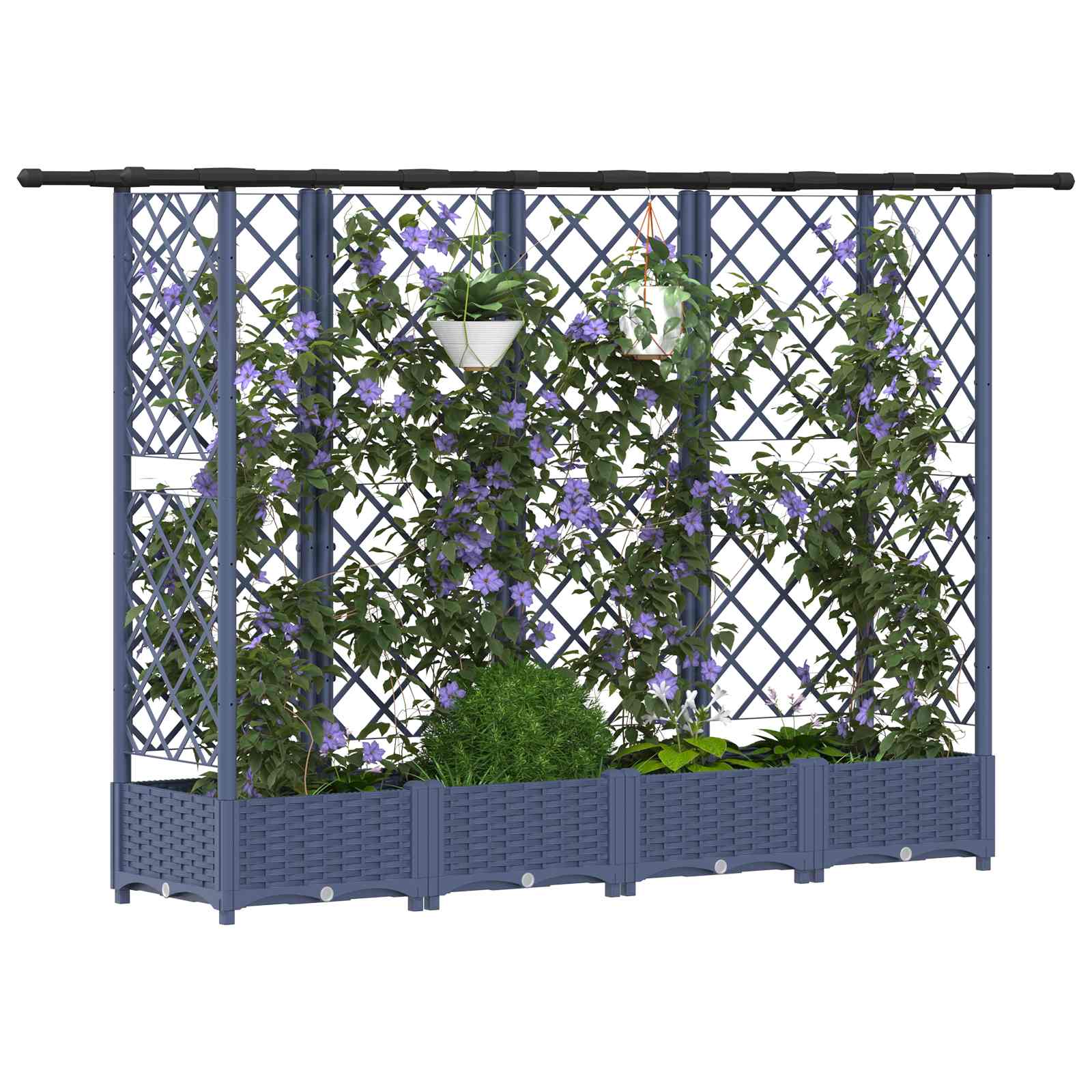 Cama elevada com treliça e telhado cinzento 202,5 x 40 x 121 cm