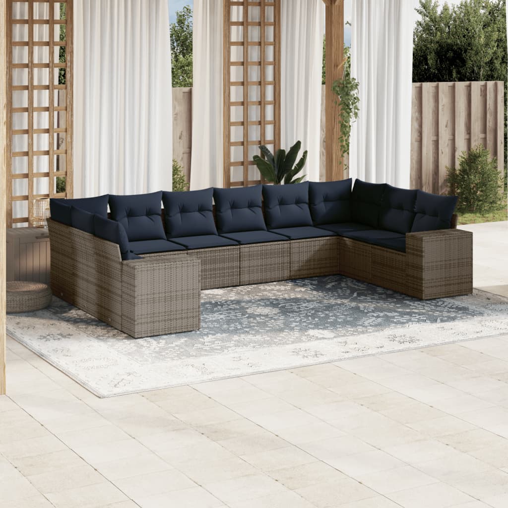 Conjunto de sofá de jardim com 10 peças e almofadas em rattan sintético cinza