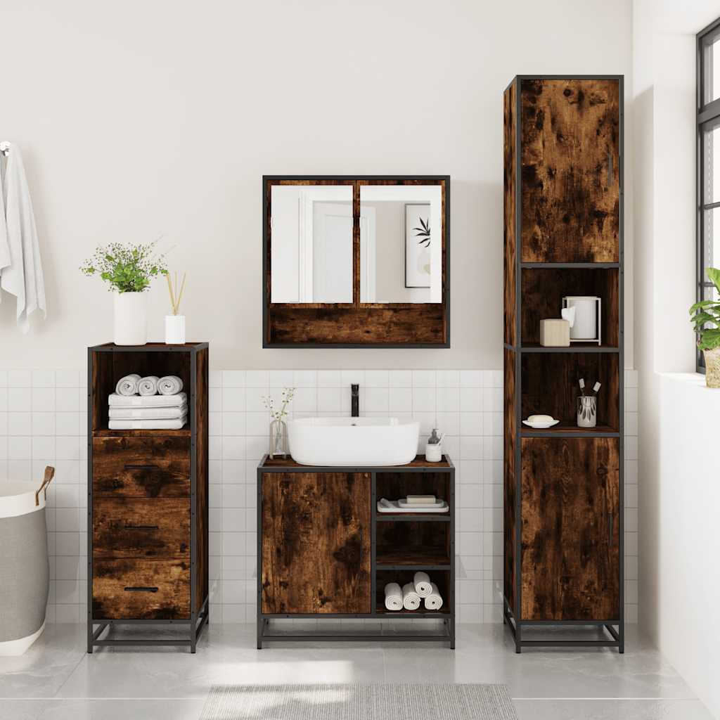 3 Pcs conjunto de móveis wc madeira processada carvalho fumado