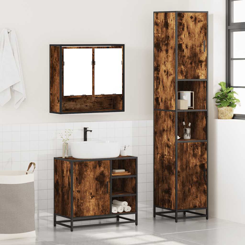 3 Pcs conjunto de móveis wc madeira processada carvalho fumado