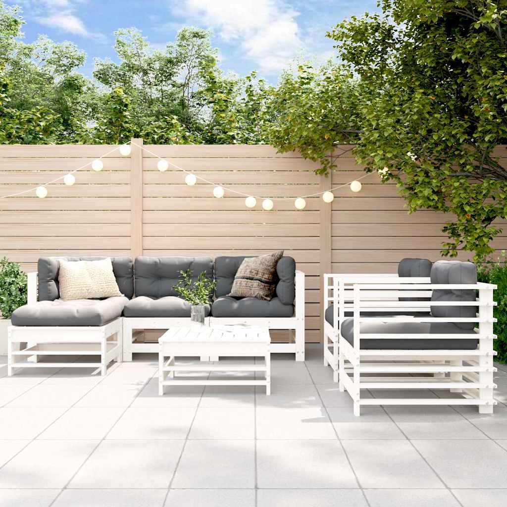 7 Pcs conjunto lounge de jardim pinho maciço branco