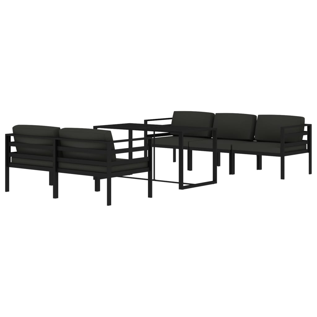 6 Pcs conjunto lounge jardim com almofadões alumínio antracite