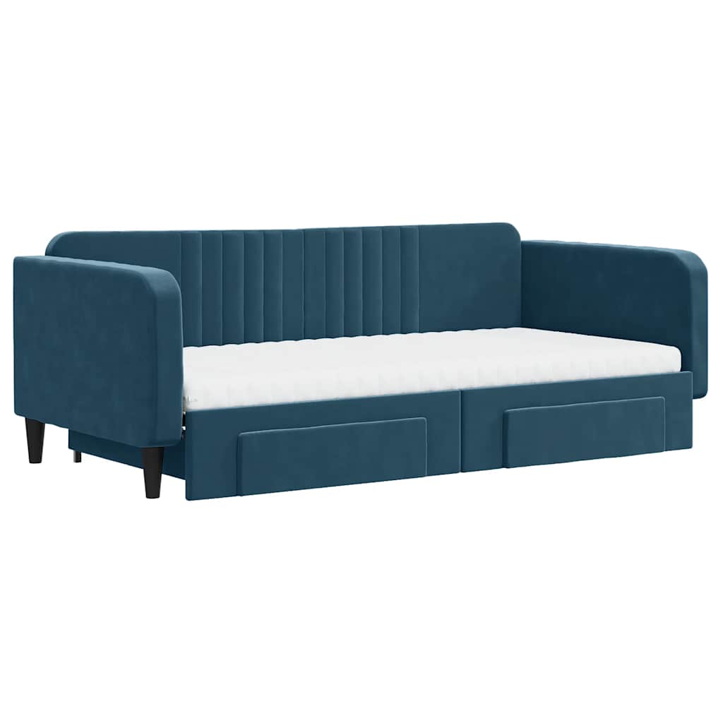 Sofá-cama com gavetão e gavetas 100x200 cm veludo azul