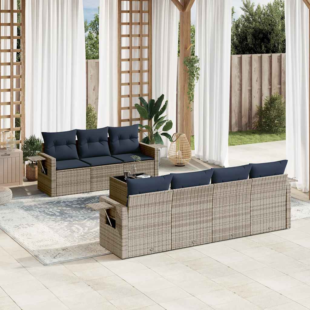 Conjunto de sofá de jardim com 8 peças e almofadas em rattan sintético cinza