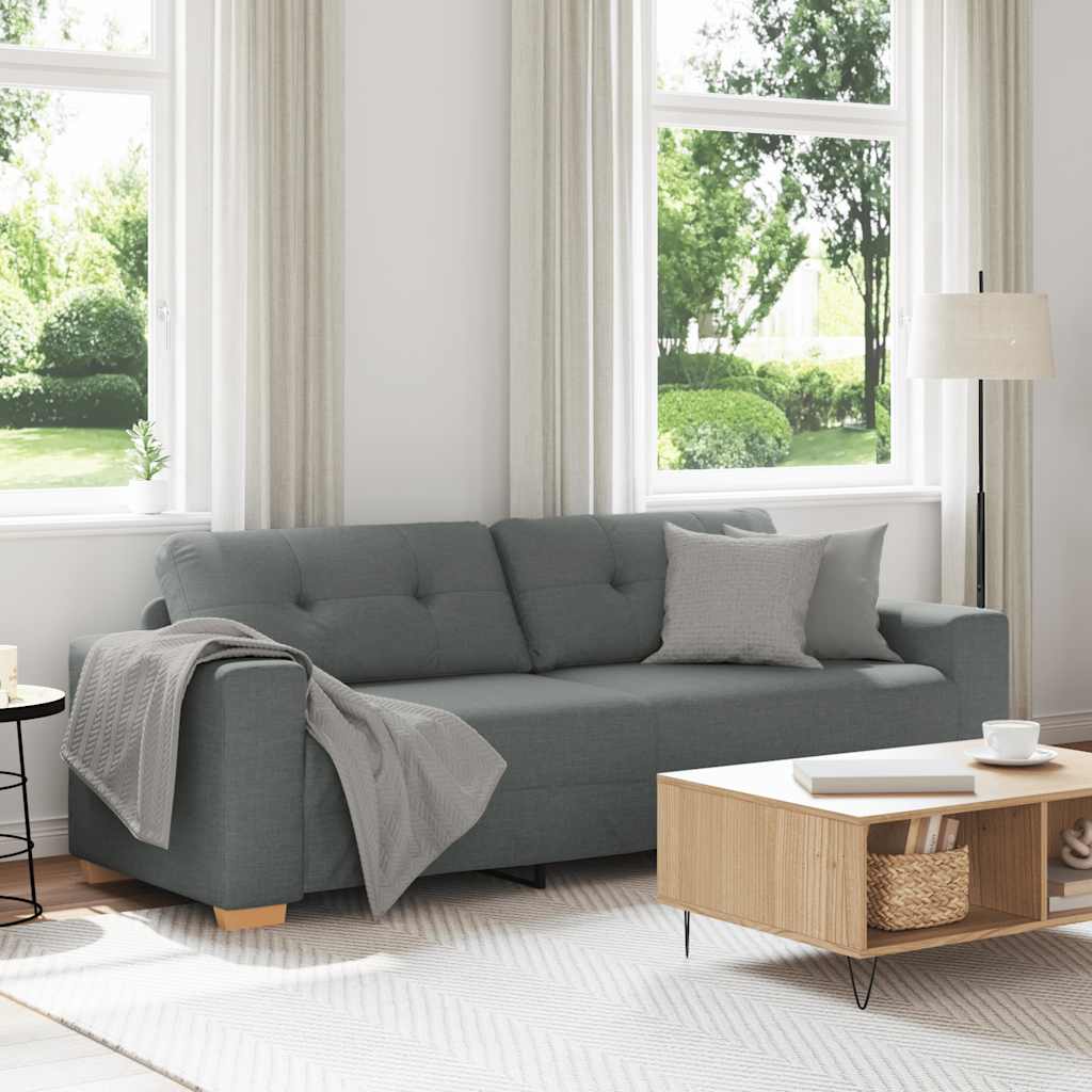 Sofá de 3 lugares, cinza escuro, 220x78x80 cm, em tecido