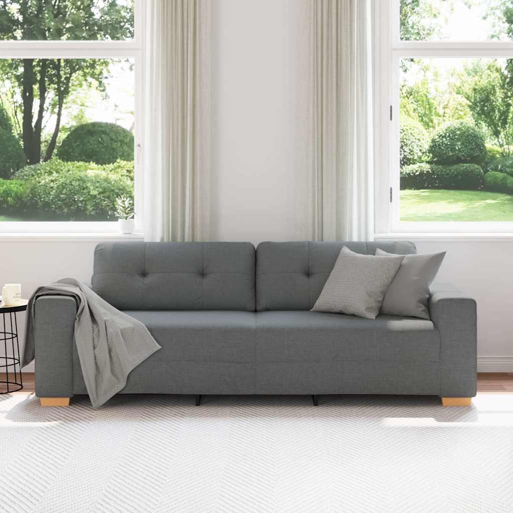 Sofá de 3 lugares, cinza escuro, 220x78x80 cm, em tecido