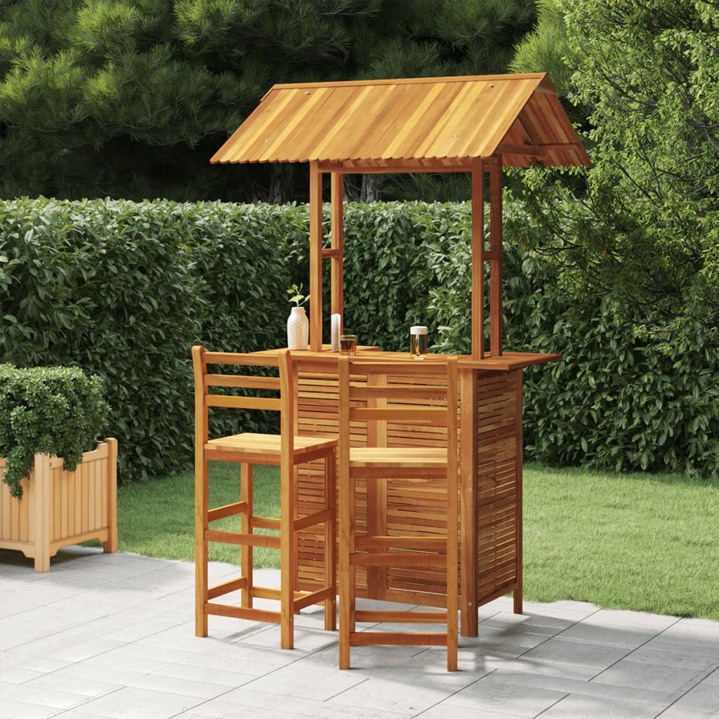 3 Pcs conjunto de bar para jardim madeira de acácia maciça