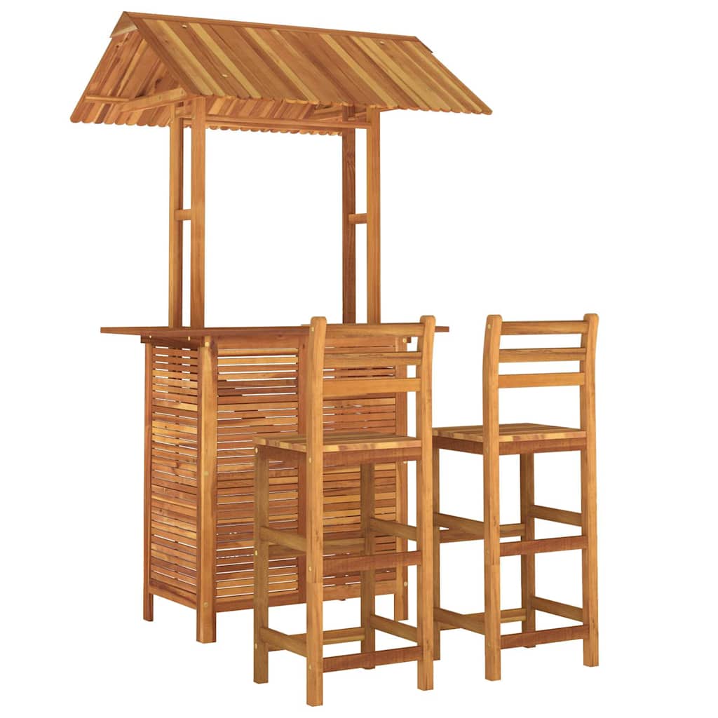 3 Pcs conjunto de bar para jardim madeira de acácia maciça