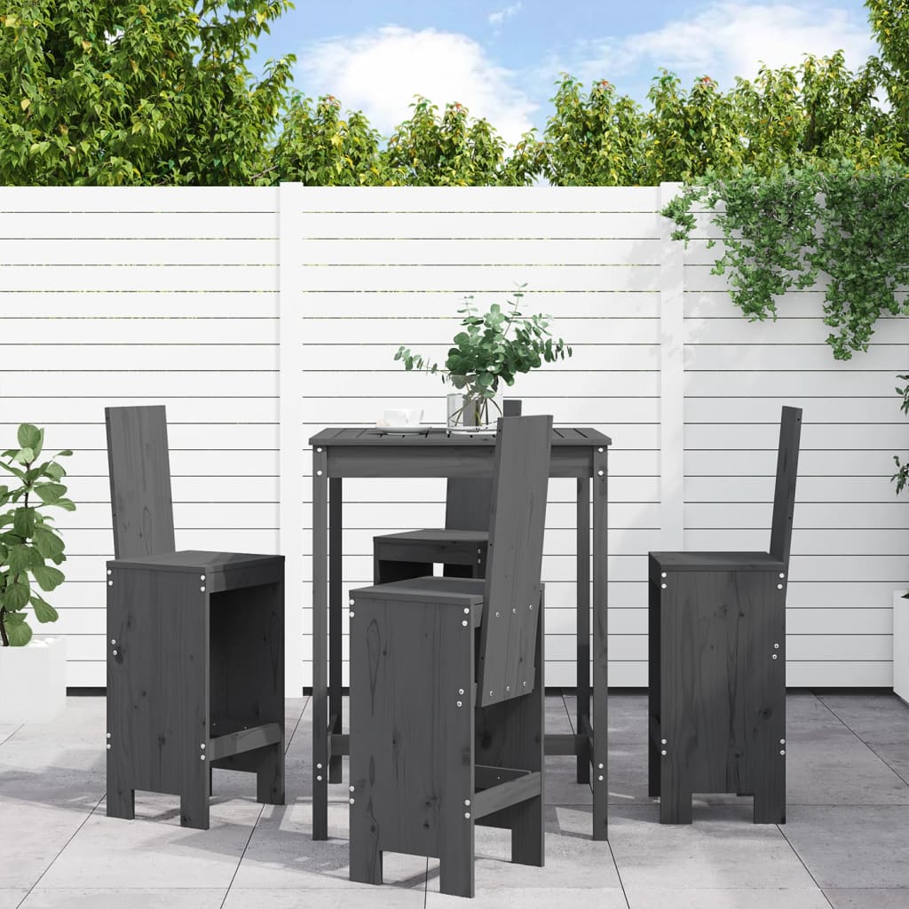 5 Pcs conjunto de bar para jardim pinho maciço cinzento