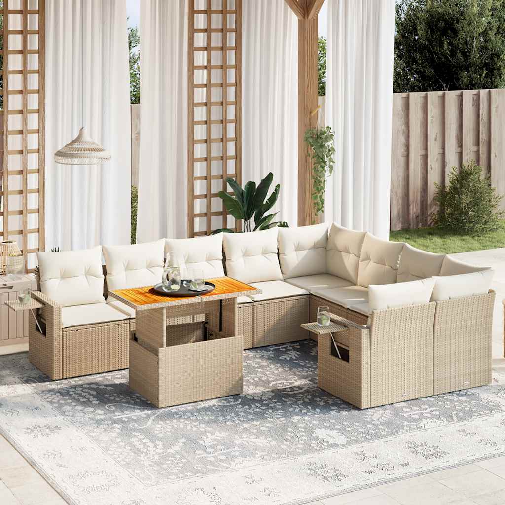 10 Pcs conjunto de sofás p/ jardim com almofadões vime PE bege