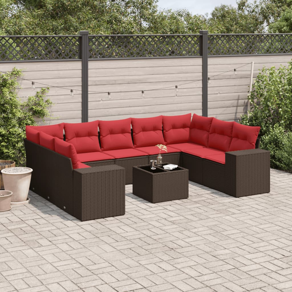 Conjunto de sofá de jardim com 10 peças e almofadas em rattan sintético marrom