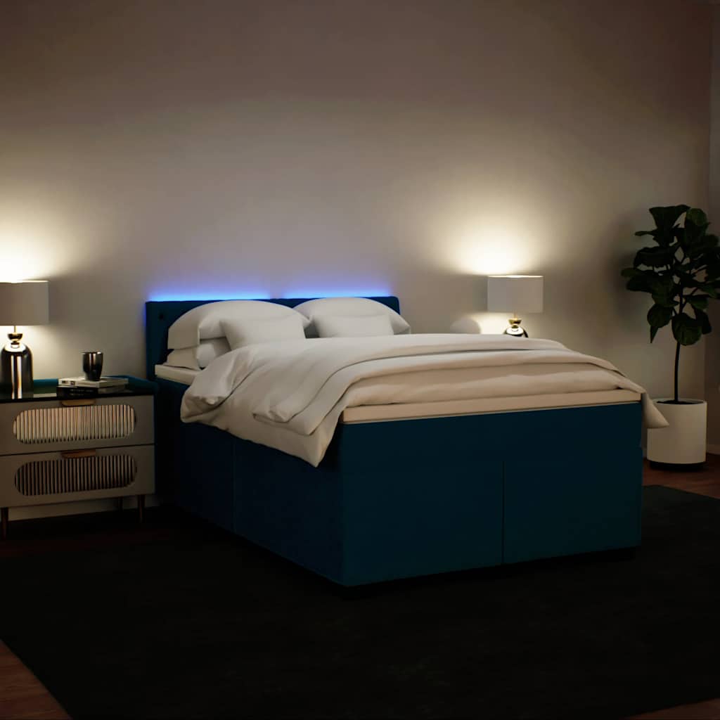 Cama boxspring com colchão 140x190 cm veludo azul