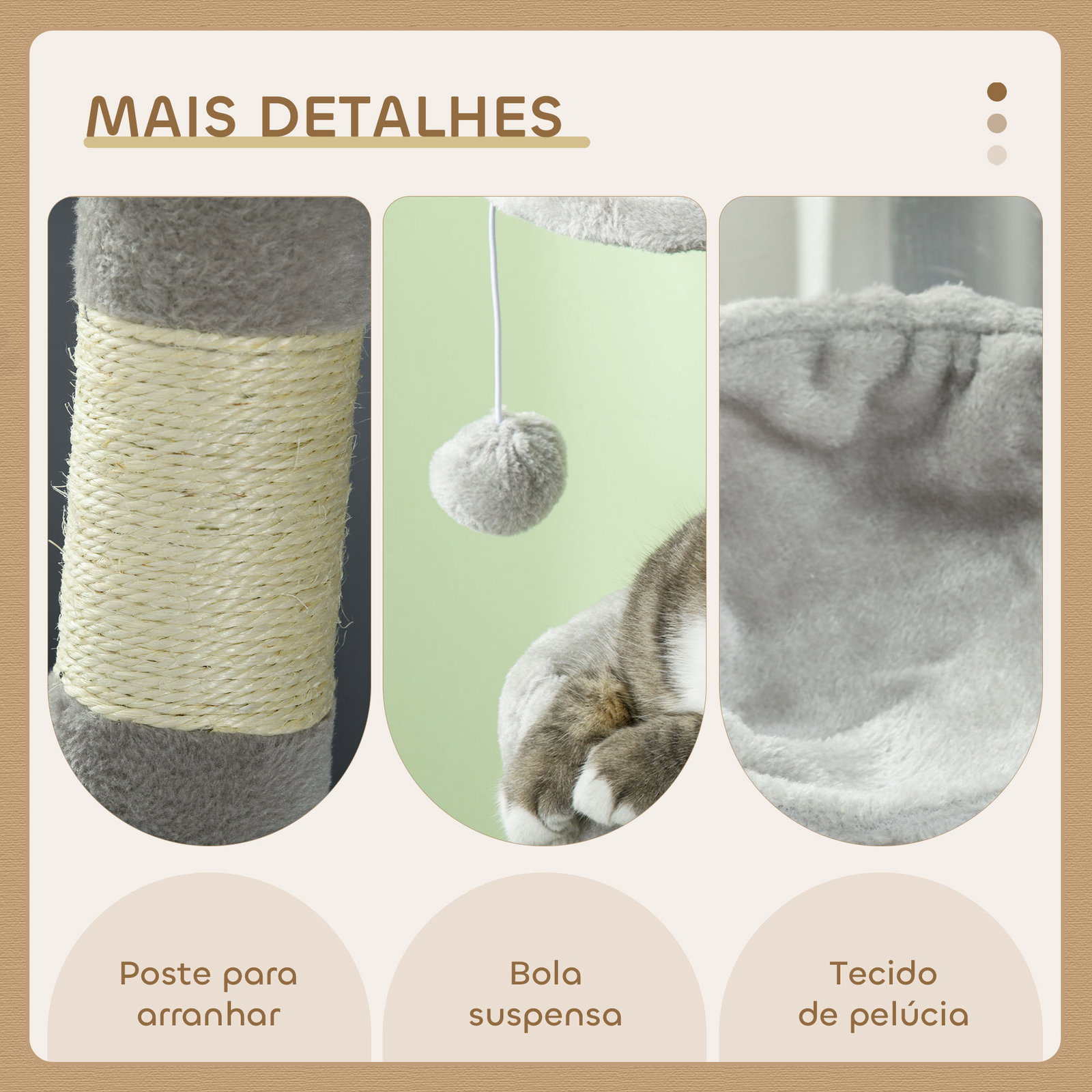 Arranhador para gatos com postes arranhadores de sisal cova plataformas e bolas suspensas 65x30x104 cm cinzento claro