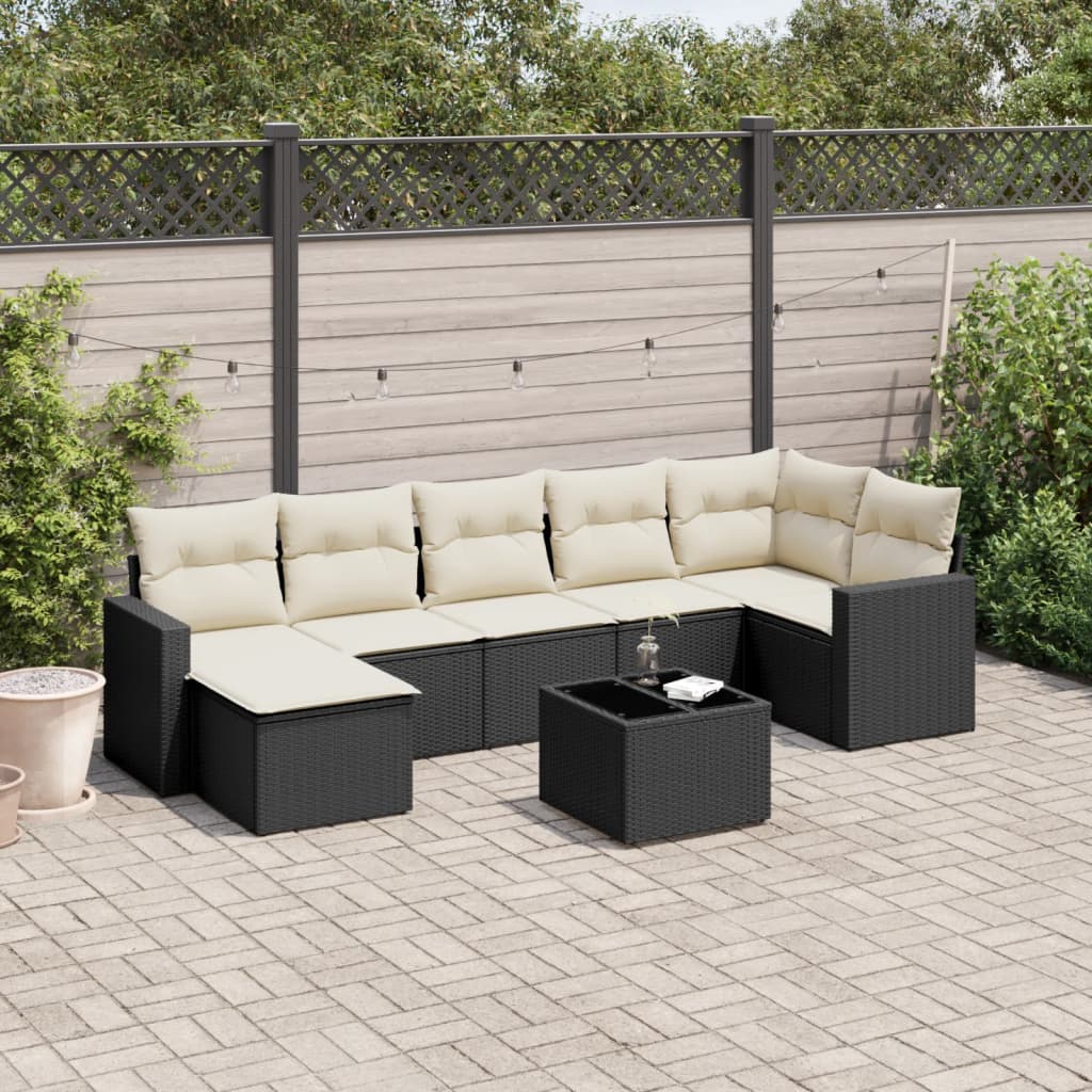 8 Pcs conjunto sofás de jardim com almofadões vime PE preto
