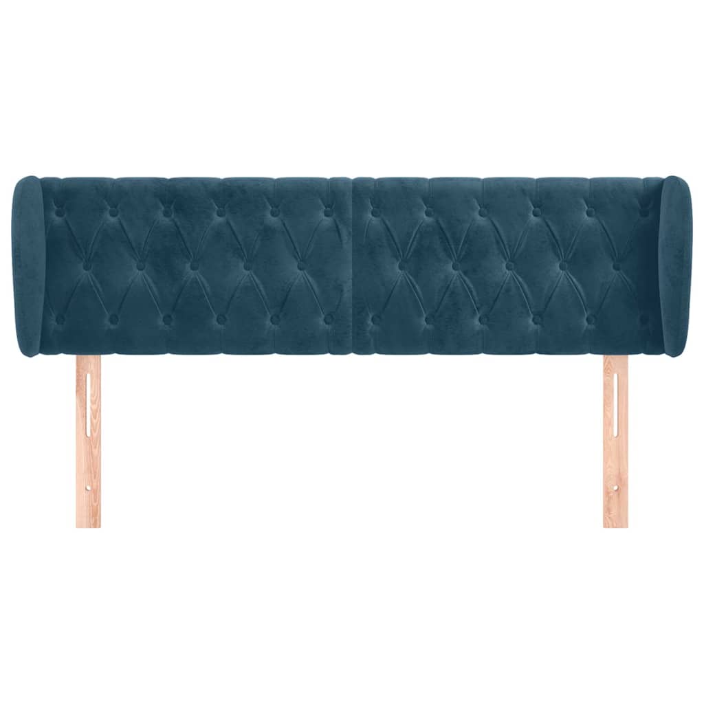 Cabeceira de cama c/ abas veludo 147x23x78/88cm azul-escuro