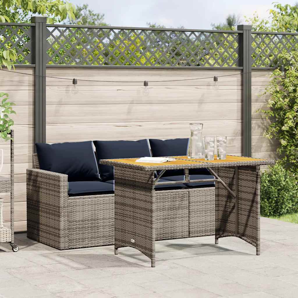 2 Pcs conjunto de jantar p/ jardim c/ almofadões vime PE cinza