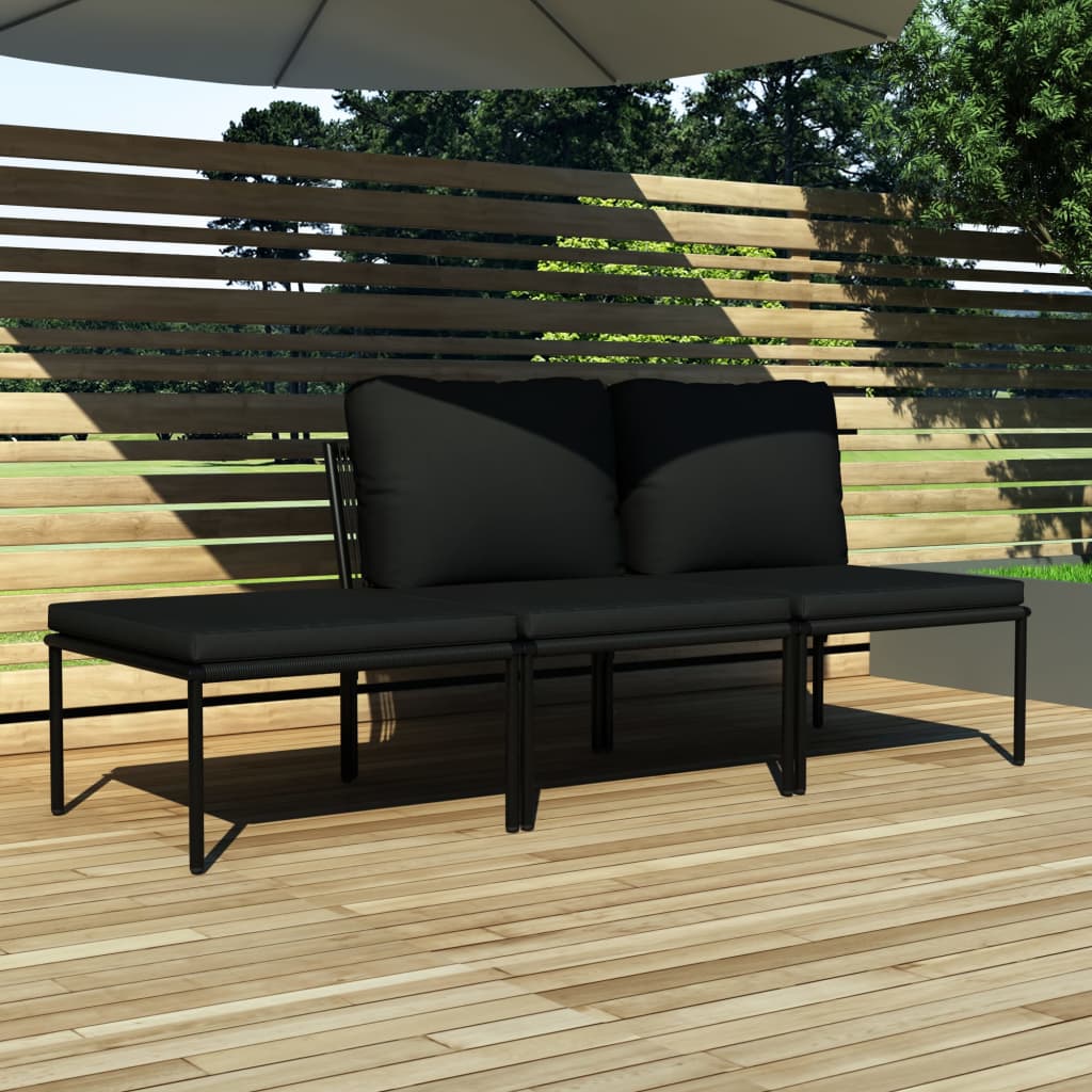 3 Pcs conjunto lounge de jardim c/ almofadões PVC preto