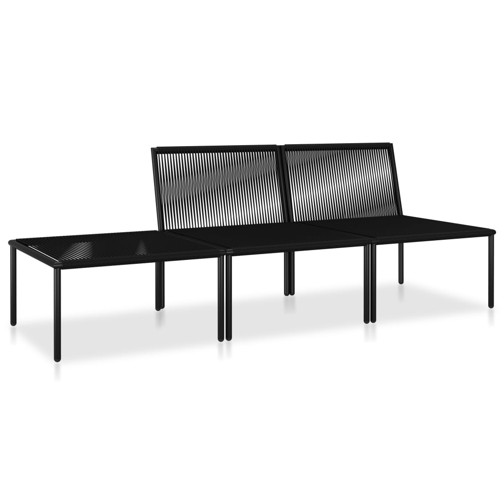 3 Pcs conjunto lounge de jardim c/ almofadões PVC preto