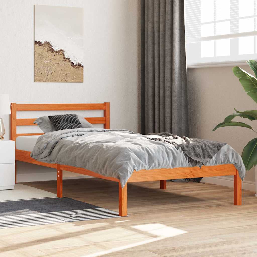 Cama sem colchão 75x190 cm madeira de pinho maciça castanho-mel