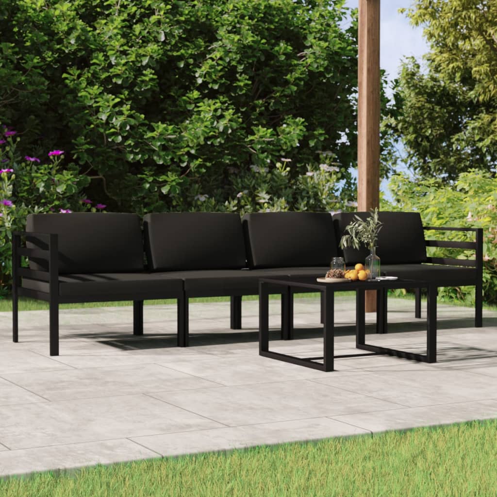 5 Pcs conjunto lounge jardim com almofadões alumínio antracite