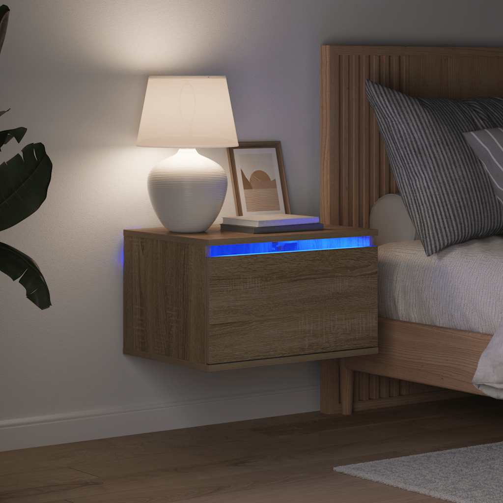 Mesas de cabeceira de parede com luzes LED 2pcs carvalho sonoma