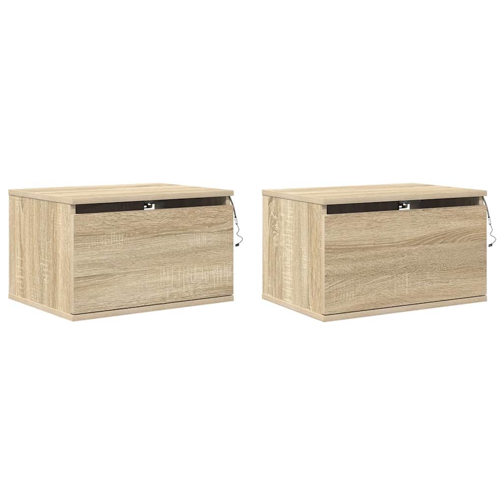 Mesas de cabeceira de parede com luzes LED 2pcs carvalho sonoma