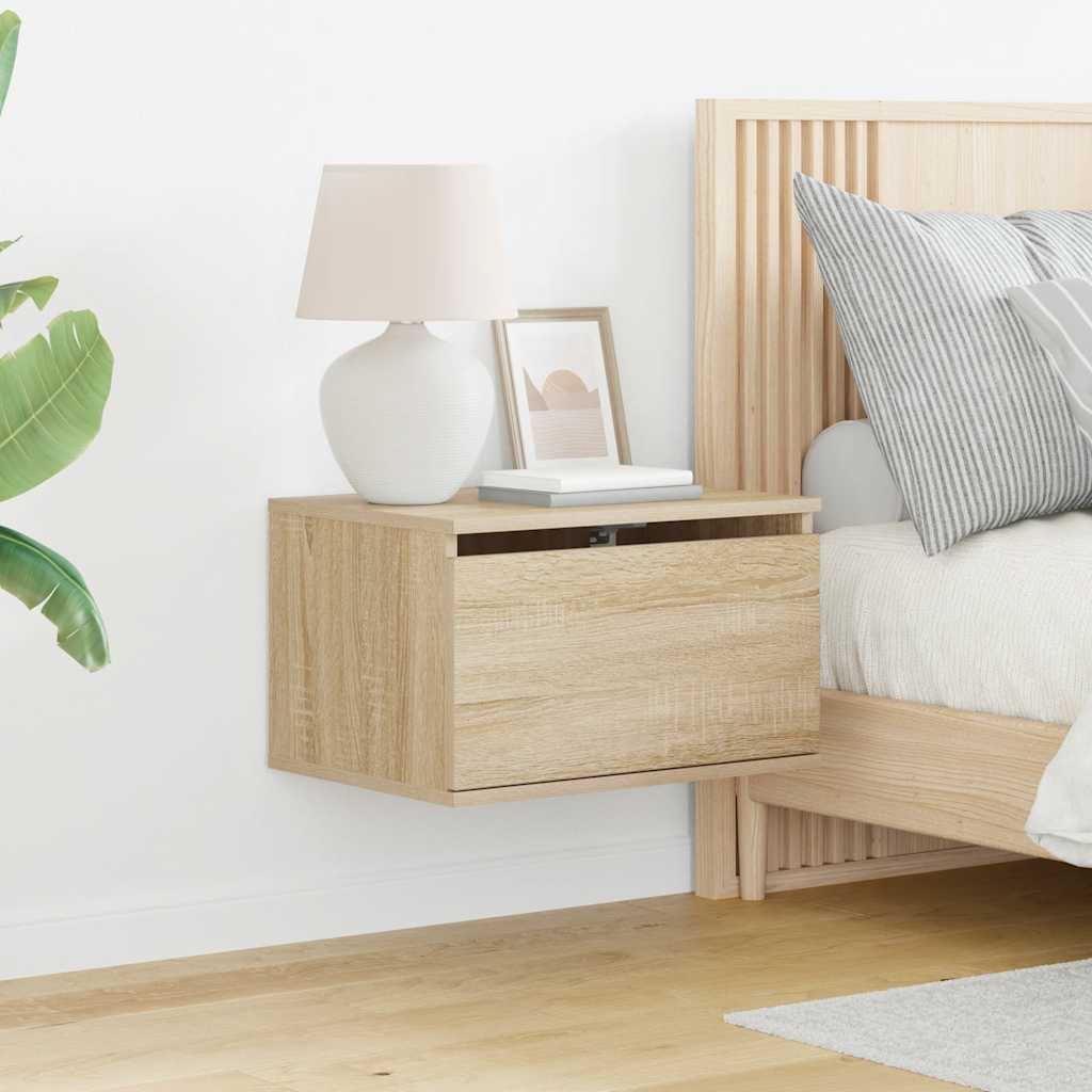 Mesas de cabeceira de parede com luzes LED 2pcs carvalho sonoma