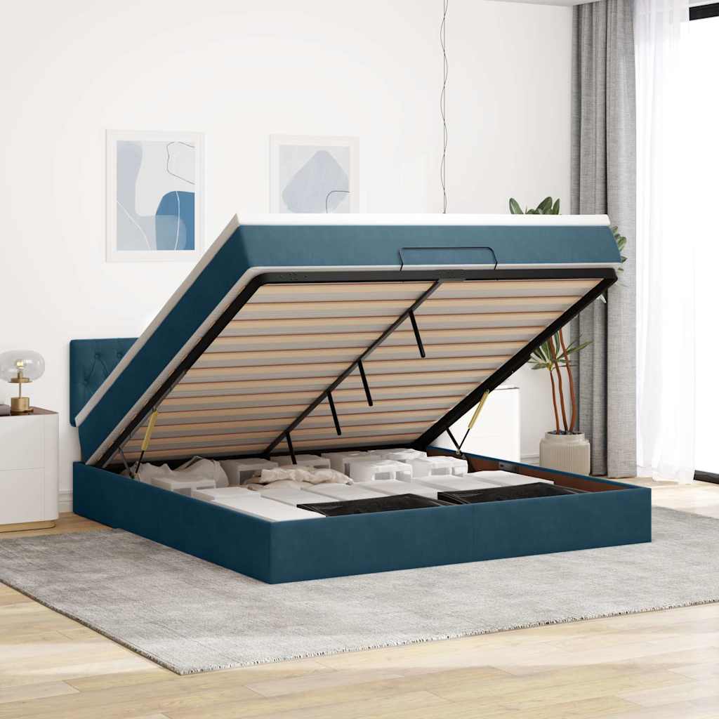 Estrutura de cama otomana com colchão 160x200 cm azul escuro