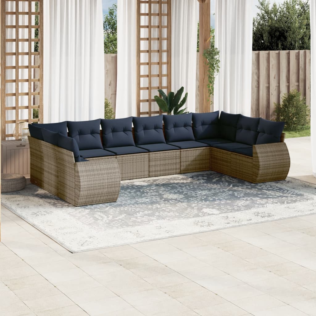 Conjunto de sofá de jardim com 10 peças e almofadas em rattan sintético cinza