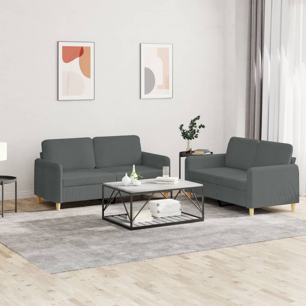 2 Pcs conjunto de sofás com almofadões tecido cinzento-escuro