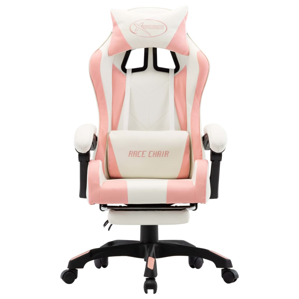Cadeira estilo corrida c/ apoio pés couro artif. rosa/branco
