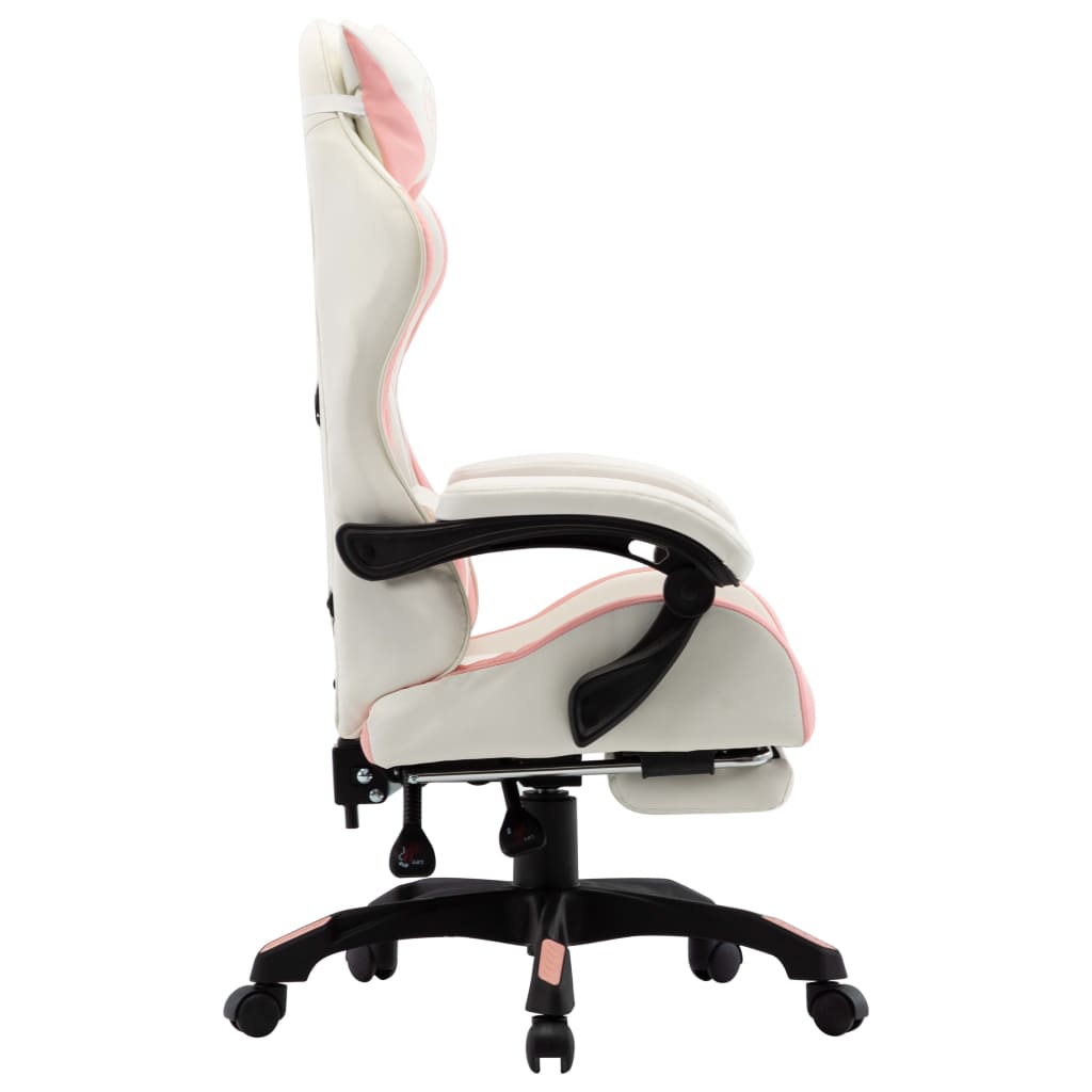 Cadeira estilo corrida c/ apoio pés couro artif. rosa/branco