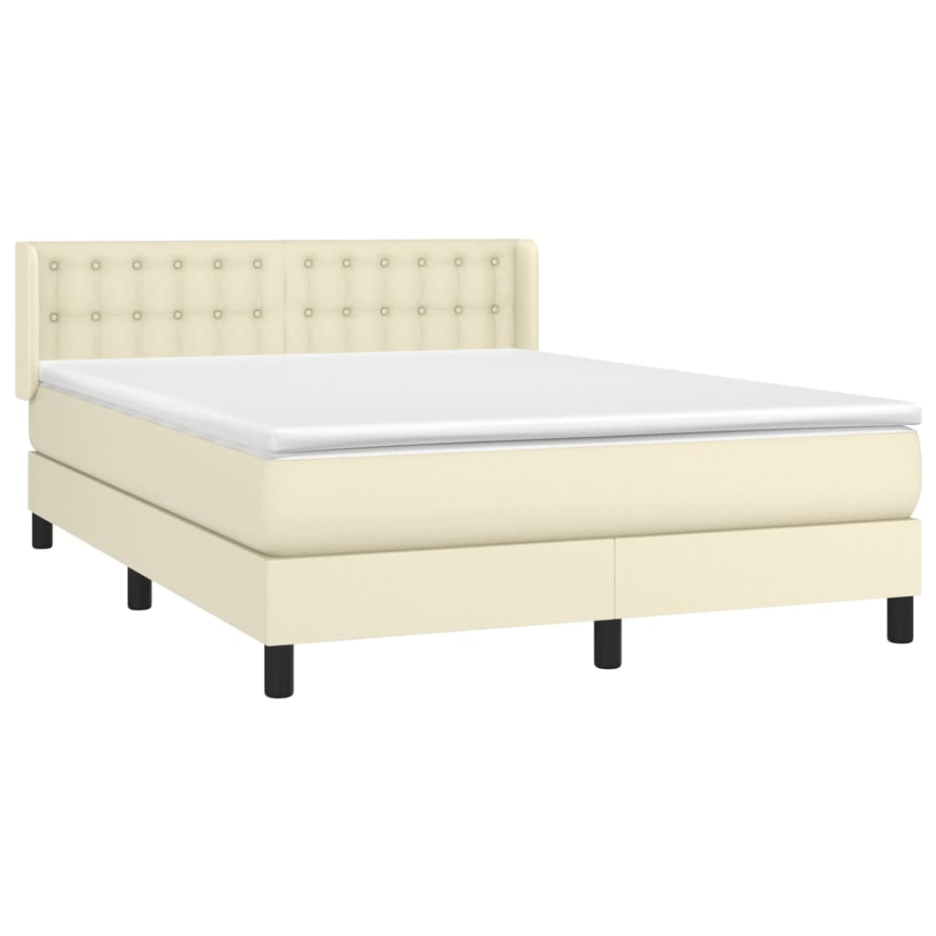Cama com molas/colchão 140x190 cm couro artificial cor creme